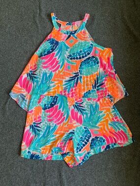 Lilly Pulitzer Romper Kids/teen Size 12 Edona Goombay  Pineapple Print Bright